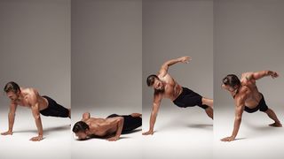 Gilles Souteyrand demonstrates the different stages of the press-up kick-out exercise