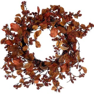 fall wreath with brown leaves and brown berries