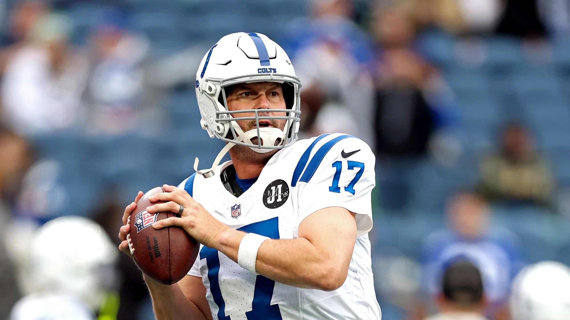 Quarterback Philip Rivers, 44, warms up during his comeback game with the Indianapolis Colts.