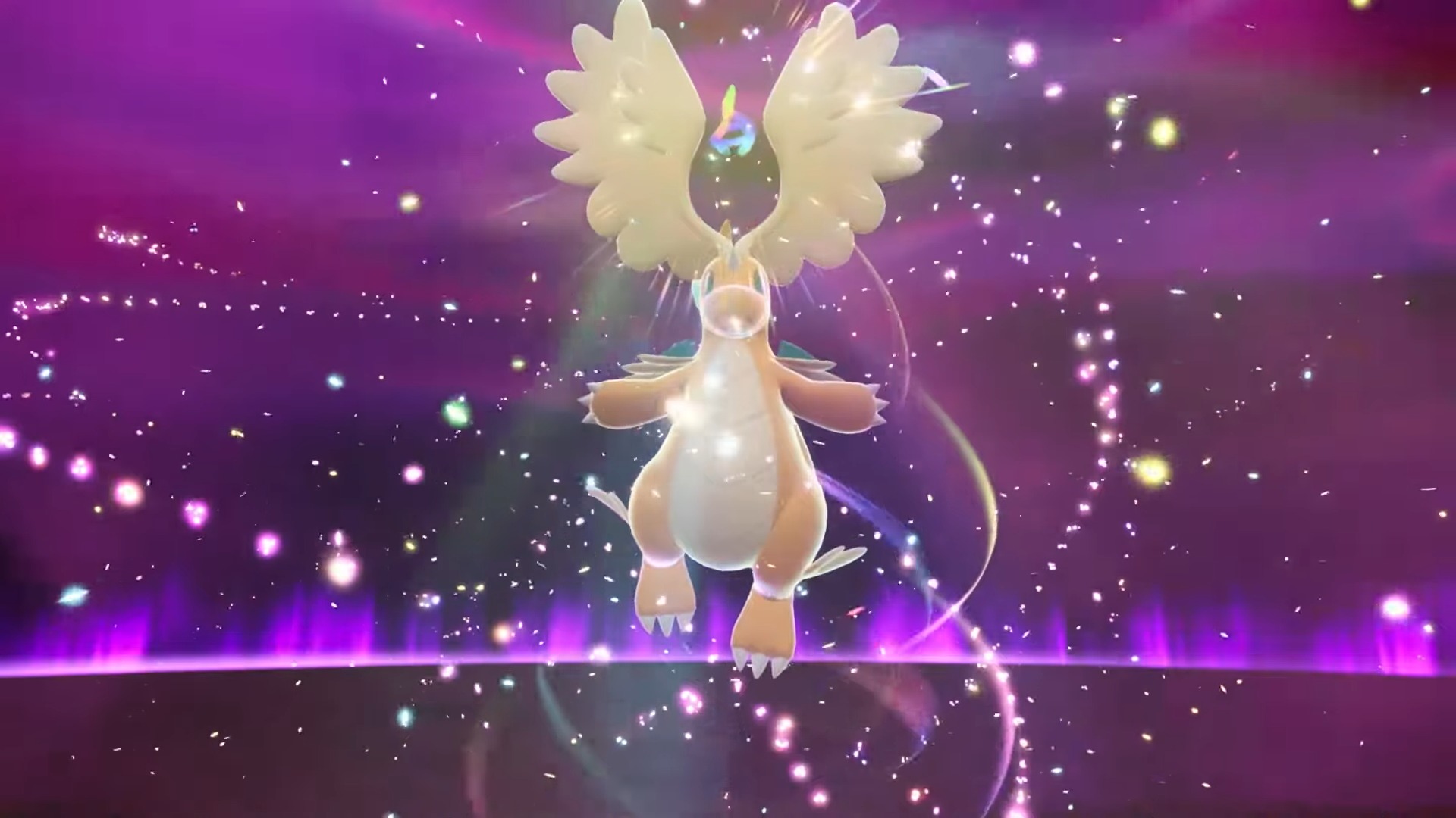 Mega Dragonite surrounded by glowing gemstones