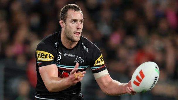 Co-captain of the Panthers Isaah Yeo catches the ball ahead of the Wigan Warriors vs Penrith Panthers World Club Challenge 2024 match.