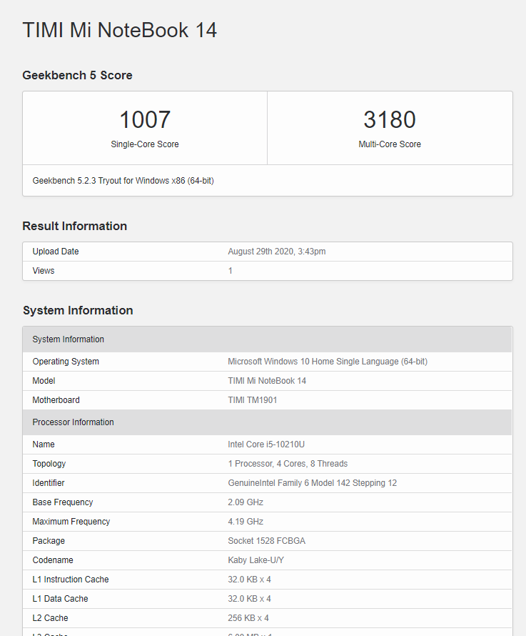 Geekbench test