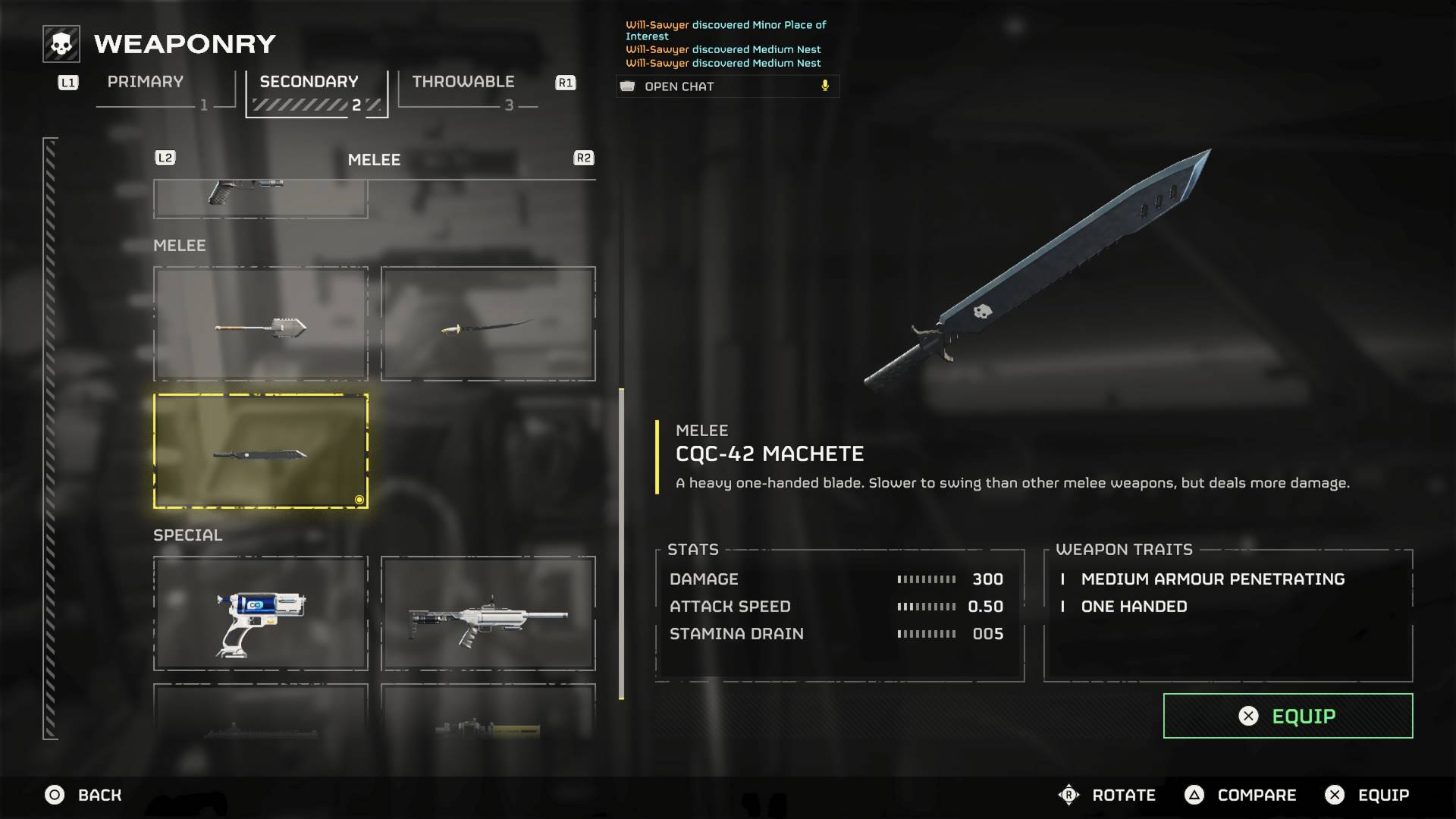 Helldivers 2 machete melee weapon stats