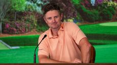 Justin Rose talks to the media after The Masters