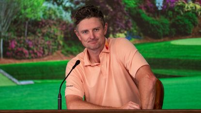 Justin Rose talks to the media after The Masters