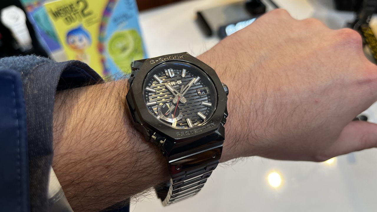 The Casio G-Shock MR-G 2100B on a wrist