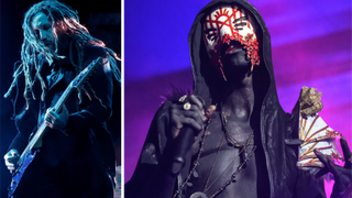 Brian Welch of Korn performing live in 2022 and Sleep Token singer Vessel onstage in 2023