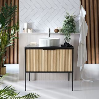 Milano Florence - Black and Light Oak Fluted Vanity Unit - Choice of Size and Basin