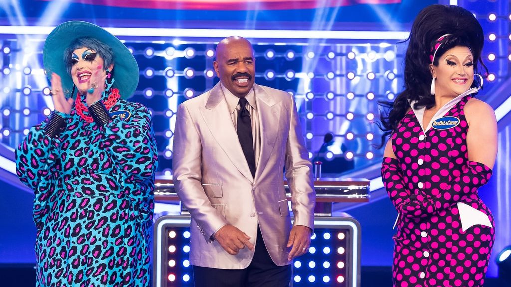 Watch Family Feud Host Steve Harvey's Mind Melt As Celeb Drag Queen ...