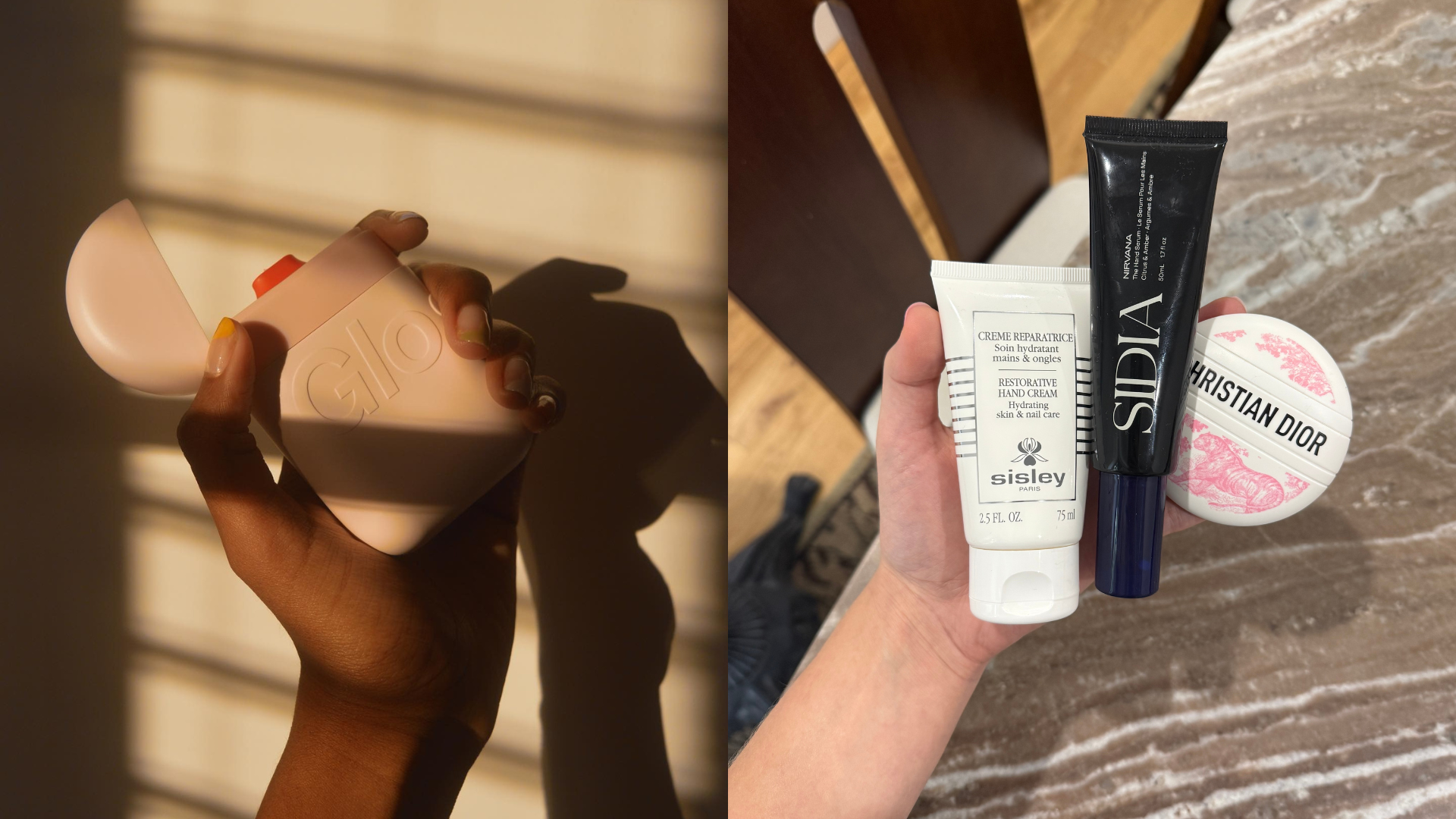 Collage of hands holding different hand creams.