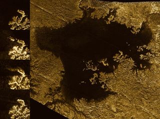 This image from the radar instrument aboard the Cassini spacecraft shows the large hydrocarbon sea named Ligeia Mare on Saturn's moon, Titan.