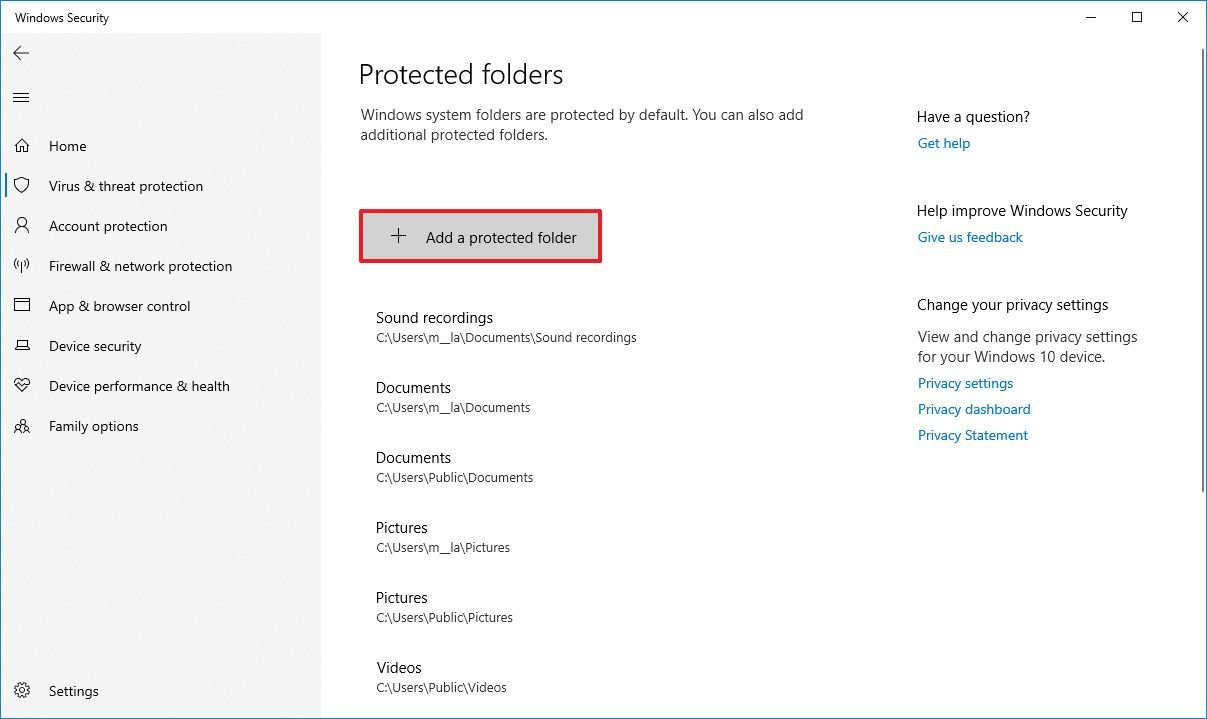 Add a protected folder