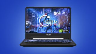 Gaming-laptop på blå baggrund