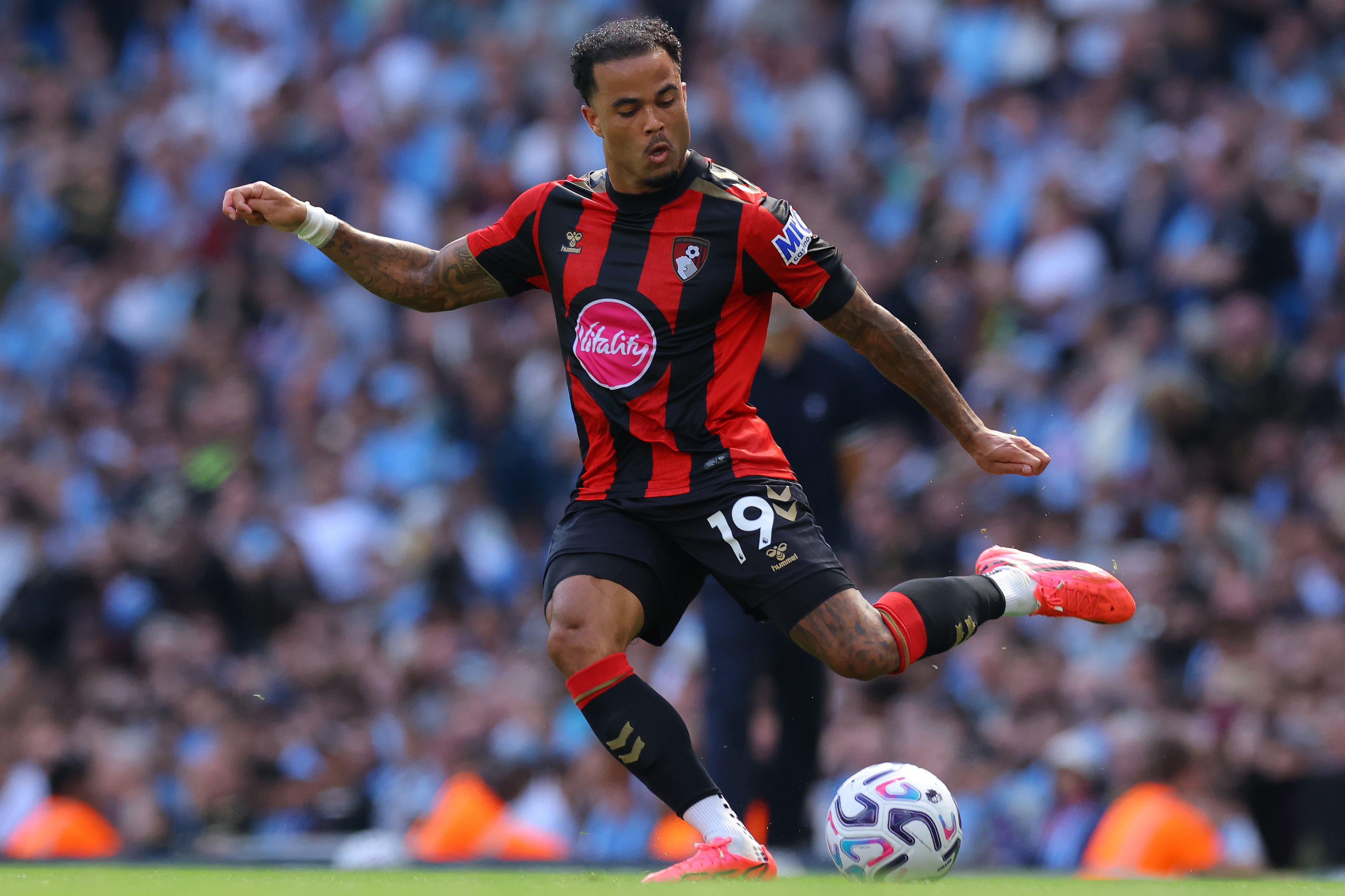 Bournemouth winger Justin Kluivert in action during the 2-1 defeat against Manchester City