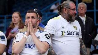 Leeds United fans during their team's loss to Manchester City.