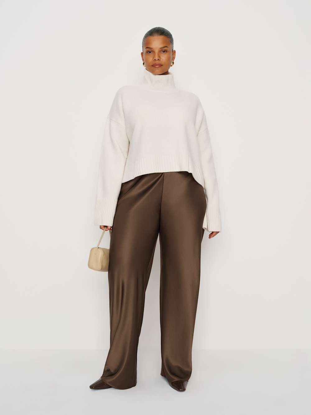 Gale Satin Mid Rise Bias Pant Es