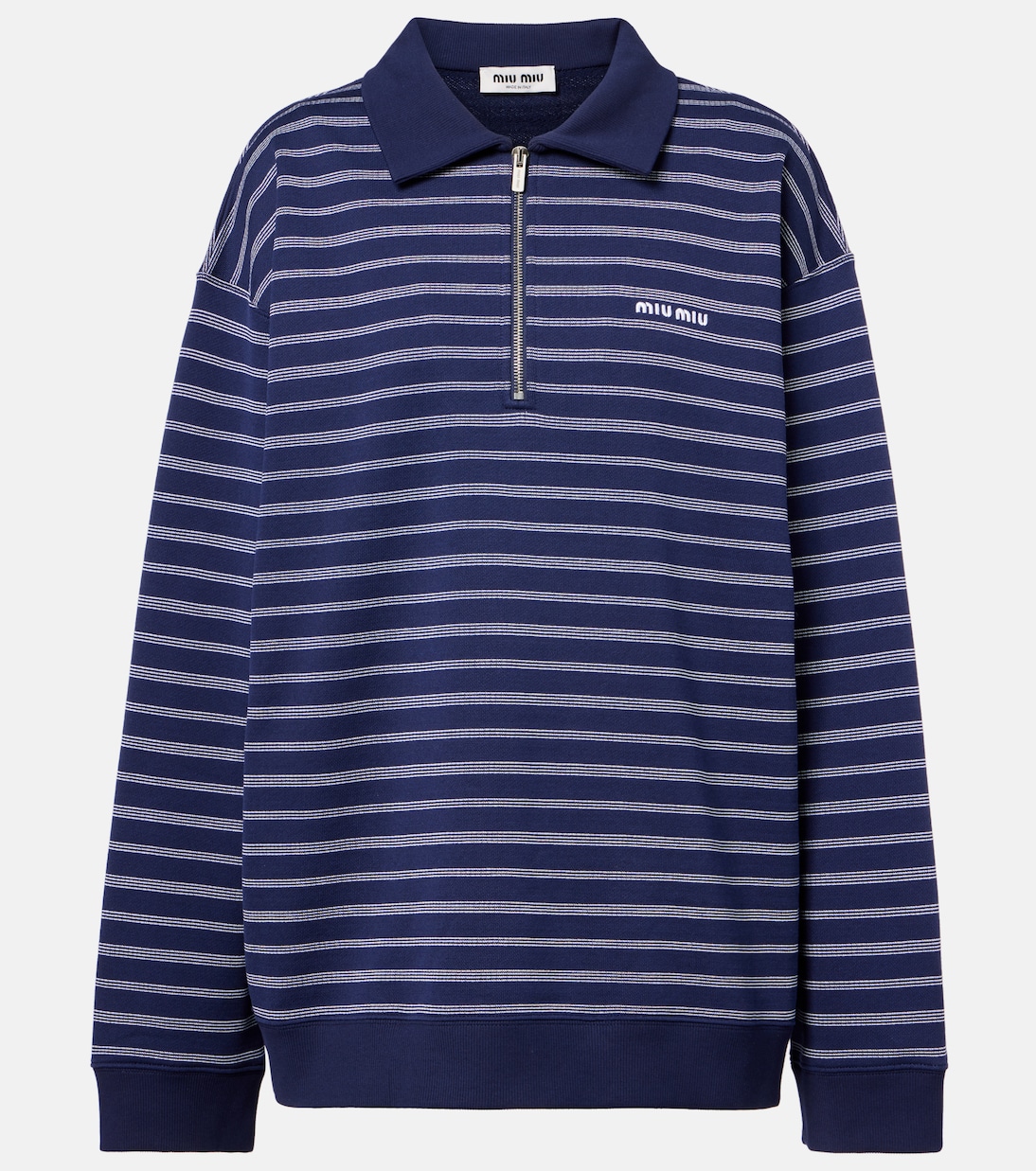 Striped Cotton Half-Zip Polo Shirt