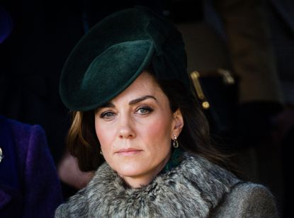 Kate Middleton Christmas Day 2019 KING'S LYNN, ENGLAND - DECEMBER 25: Catherine, Duchess of Cambridge attends the Christmas Day Church service at Church of St Mary Magdalene on the Sandringham estate on December 25, 2019 in King's Lynn, United Kingdom. (Photo by Pool/Samir Hussein/WireImage)