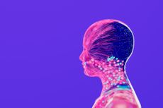 Neon bubbles inside a human head - Artificial Intelligence concept