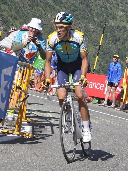 Alberto Contador (Astana) attacked the favourites in Tour de France stage seven to move up to second overall.