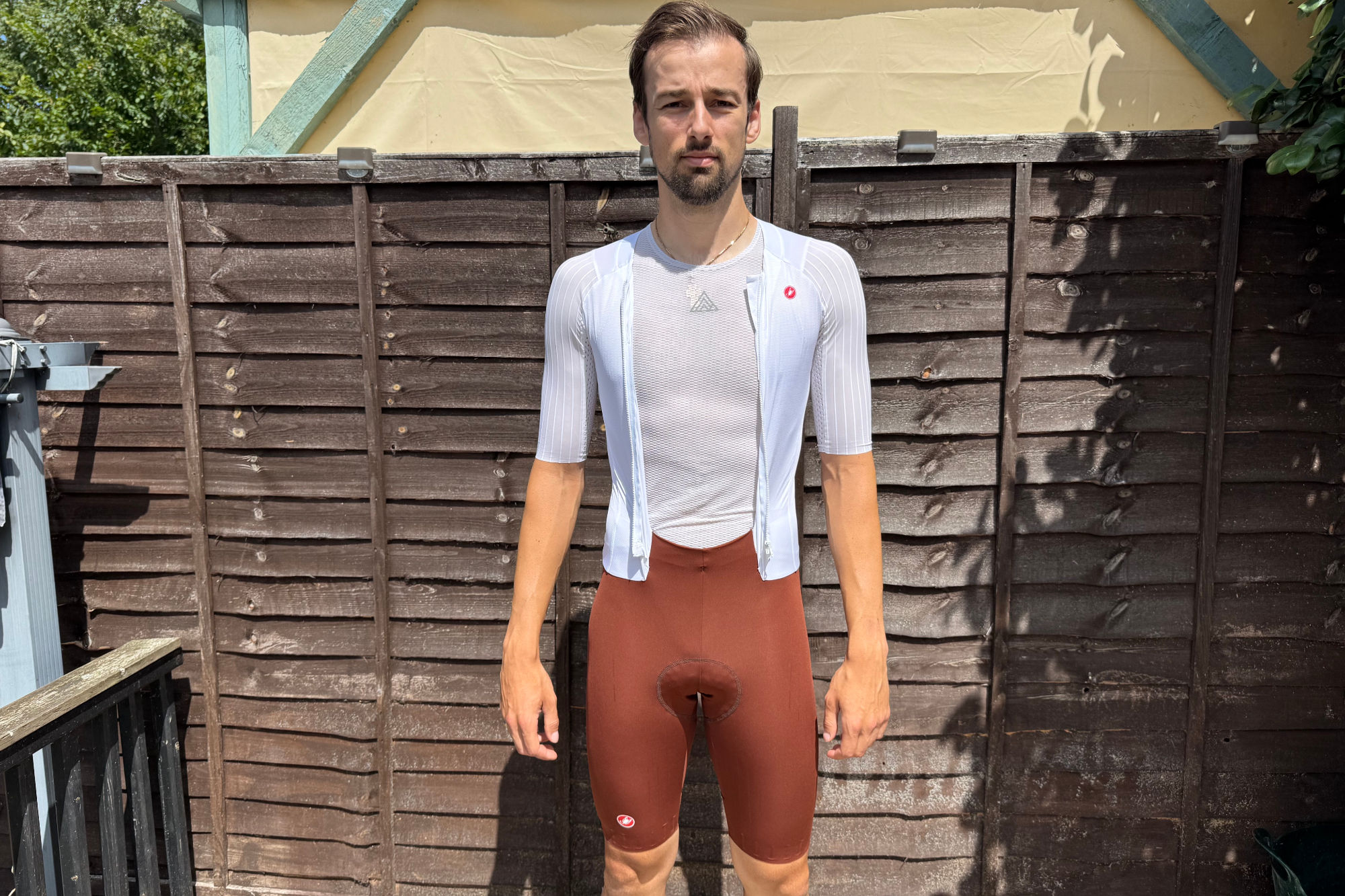 Author wearing the Castelli San Remo skin suit