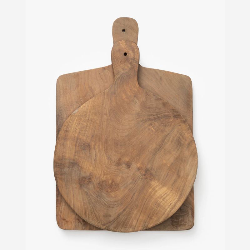 circular and rectangle wooden boards