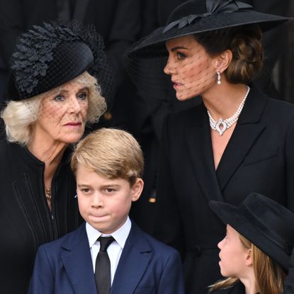 Queen Camilla, Kate Middleton, Prince George, Princess Charlotte, Duchess Sophie all wear black at Queen Elizabeth's State Funeral on September 19, 2022