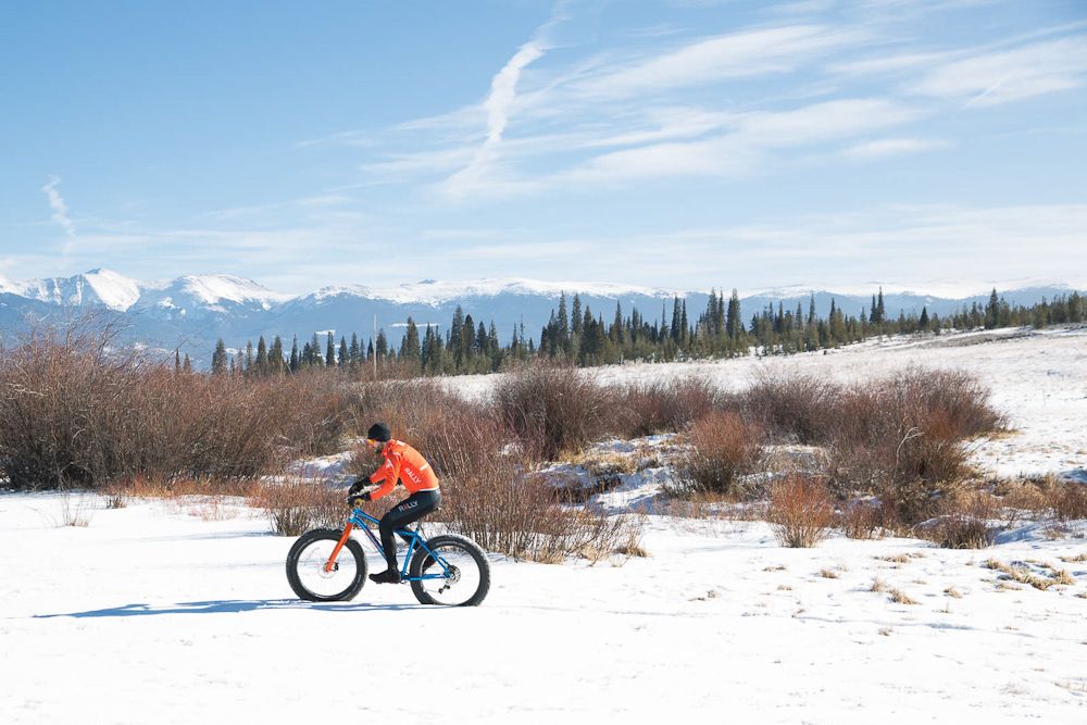 A lone rider cuts a new path through the snow at the Rally winter camp.