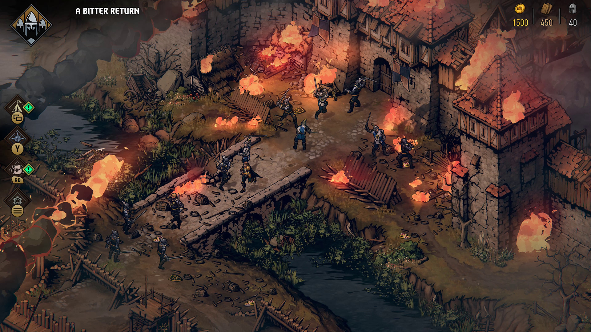 In Thronebreaker: The Witcher Tales, soldiers approach a burning castle during the quest, A Bitter Return