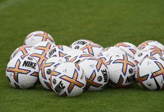Nike Premier League ball 2022/23: New Nike football's for the Arsenal U21s during Arsenal U21 training session at London Colney on June 29, 2022 in St Albans, England.