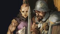 Dark and Darker key art of two adventurers rounding corner.