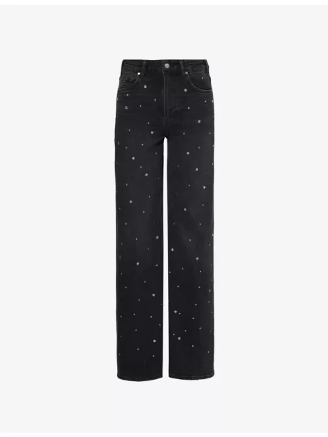 Sasha Crystal-Embellished Wide-Leg High-Rise Stretch-Denim Jeans
