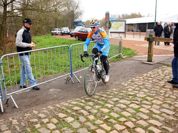 Michel Kreder (Garmin-Transitions) heads out for a ride on the cobbles.