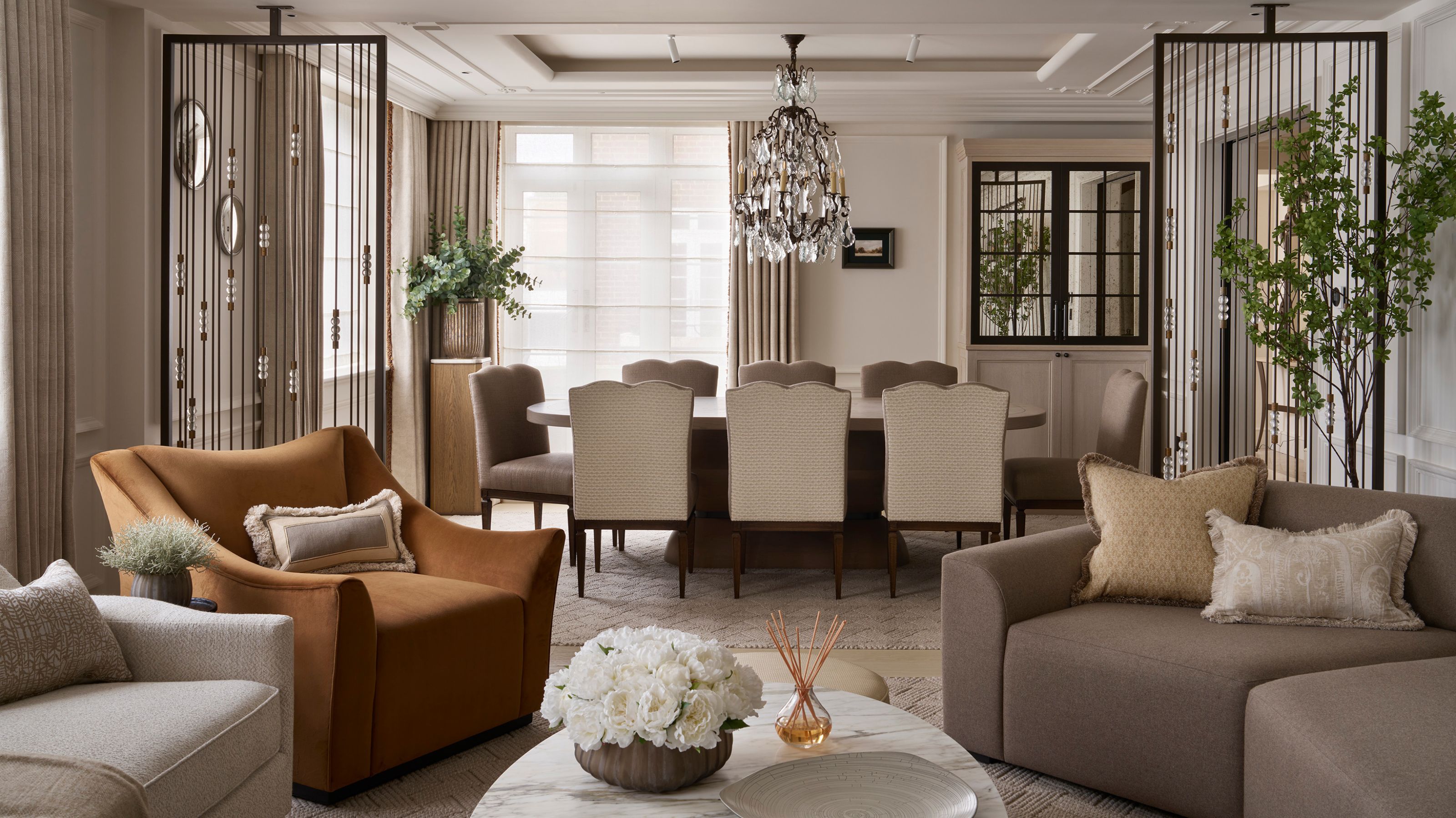 a quiet luxury open plan living and dining room in london