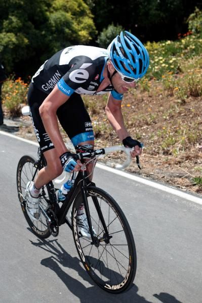 Ryder Hesjedal (Garmin-Cervelo) launches his attack.