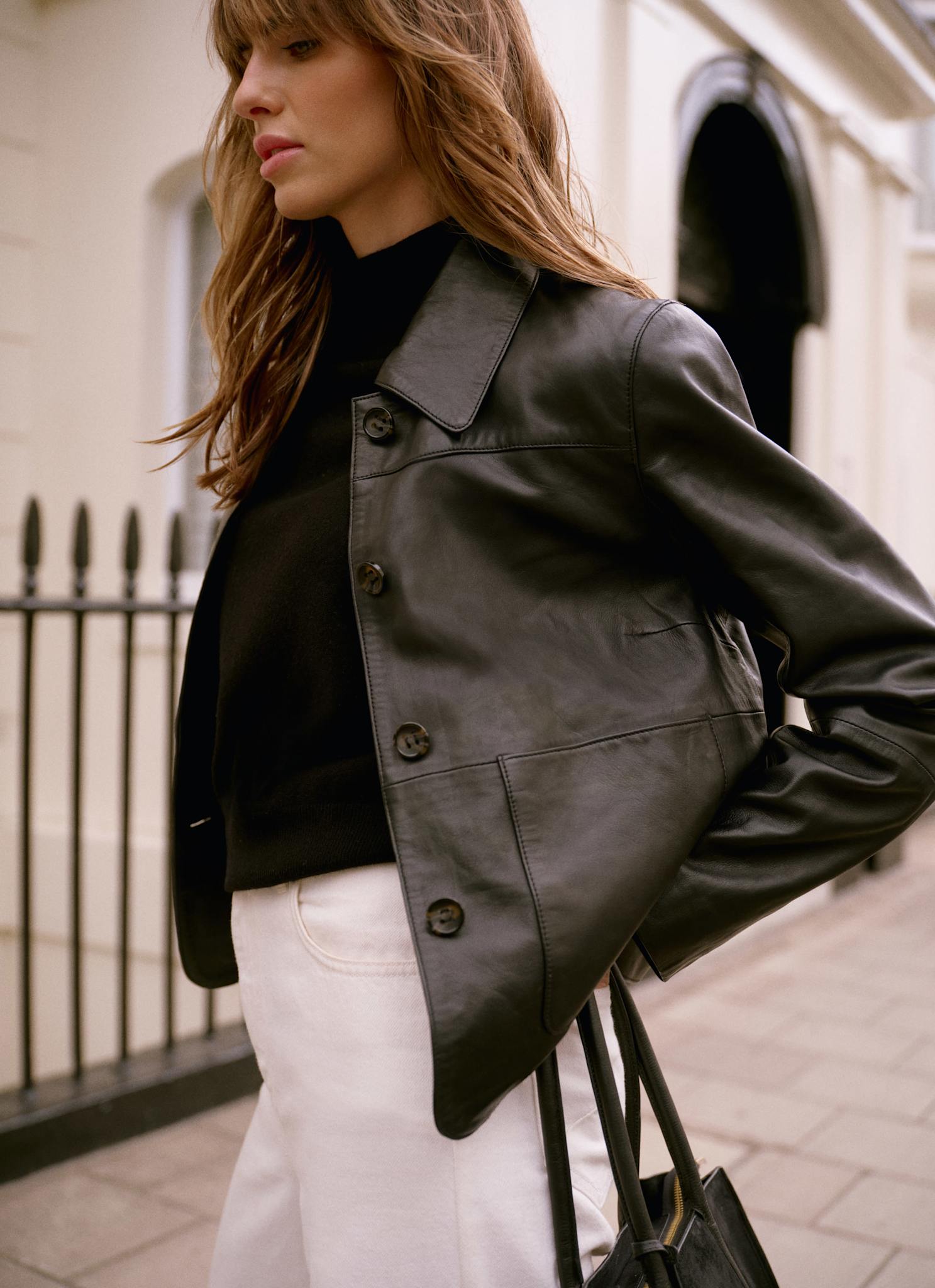 Black Leather Pocket Detail Jacket