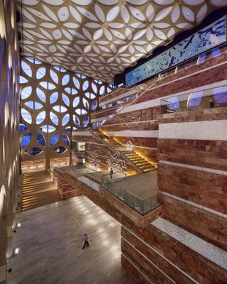 High shot of hallway with staircases