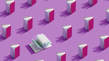 Books on purple background