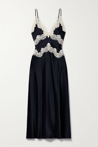 Obelia Corded Lace-Trimmed Silk-Satin Midi Dress