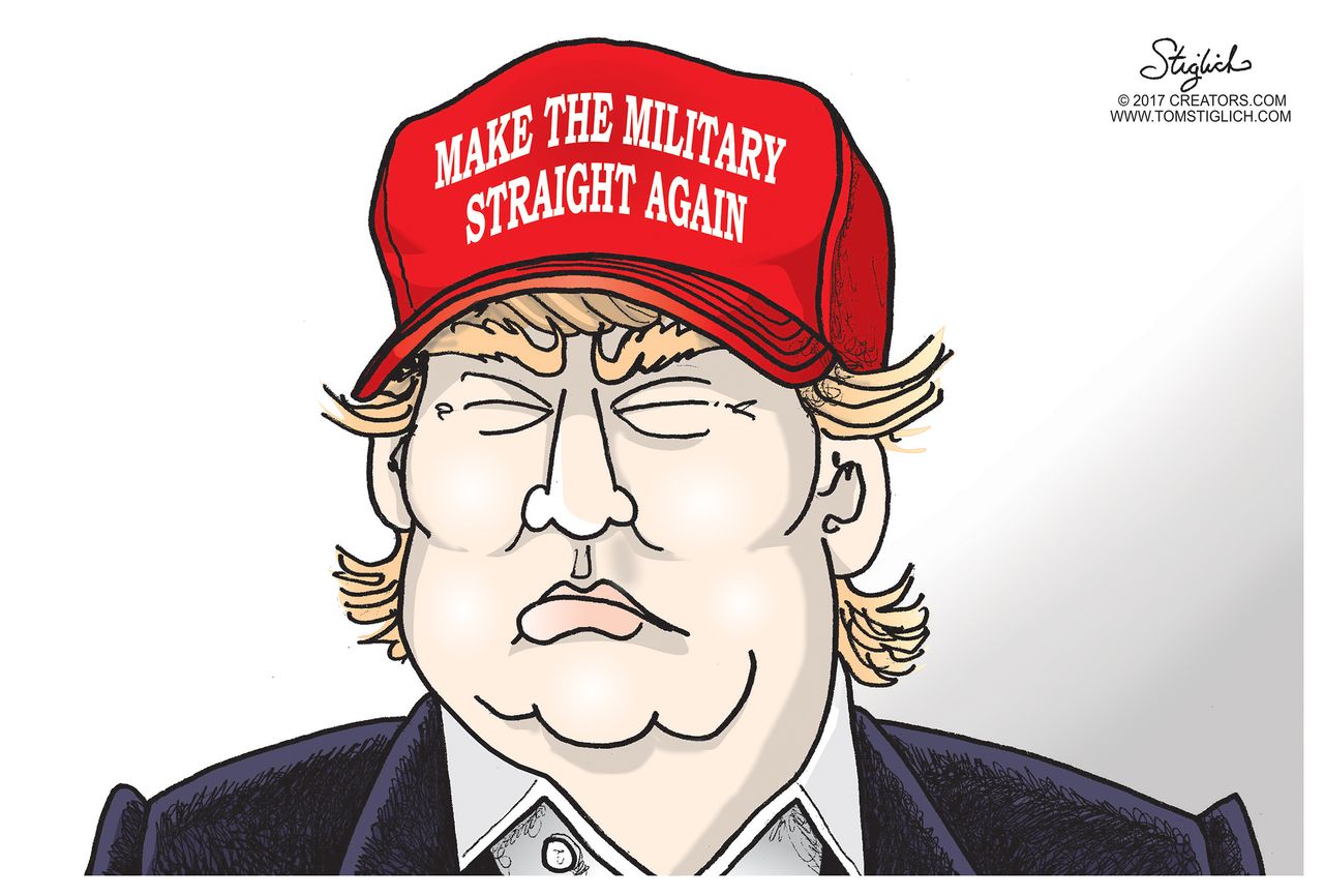 Political cartoon U.S. Trump military transgender soldiers MAGA