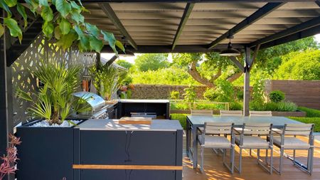 Outdoor Kitchen Project in Sherston Malmesbury with gas barbecue and built-in fridge