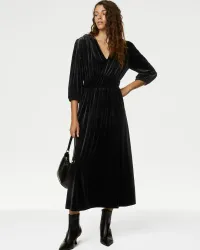 1. M&amp;S Collection Velvet V-Neck Midi Tea Dress