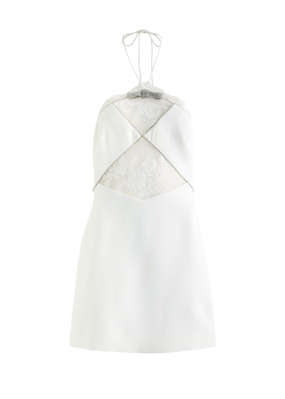 Bow-Embellished Lace-Trimmed Mini Dress