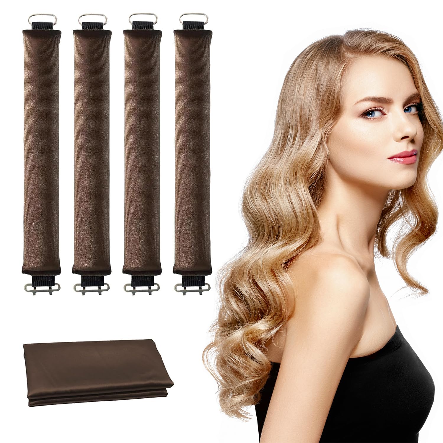 Heatless Curls Overnight - 5 Pcs, Heatless Hair Curlers to Sleep in Overnight Blowout Rods No Heat Hair Rollers Curling Rods for Women Blowout Look Long Hair Styling Tools (brown)
