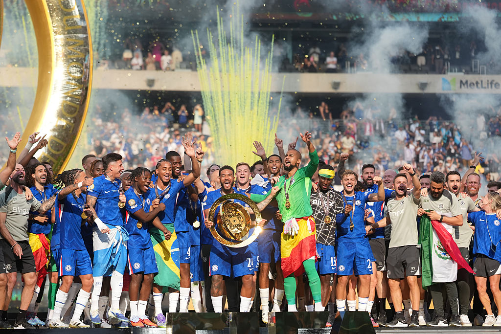 Reece James right-back of Chelsea and England lifts the trophy after winning with his team the FIFA Club World Cup 2025 final match between Chelsea FC and Paris Saint-Germain at MetLife Stadium on July 13, 2025 in East Rutherford, United States. (Photo by Jose Breton/Pics Action/NurPhoto via Getty Images)