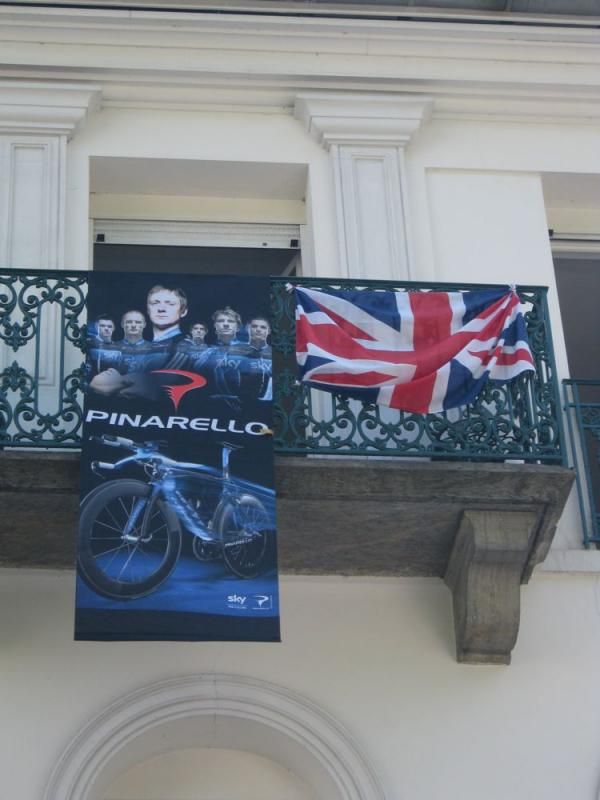 The Team Sky fans had a prime spot overlooking the start