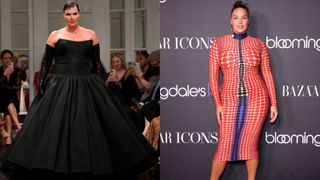 Candice Huffine photographed on the runway and at an event