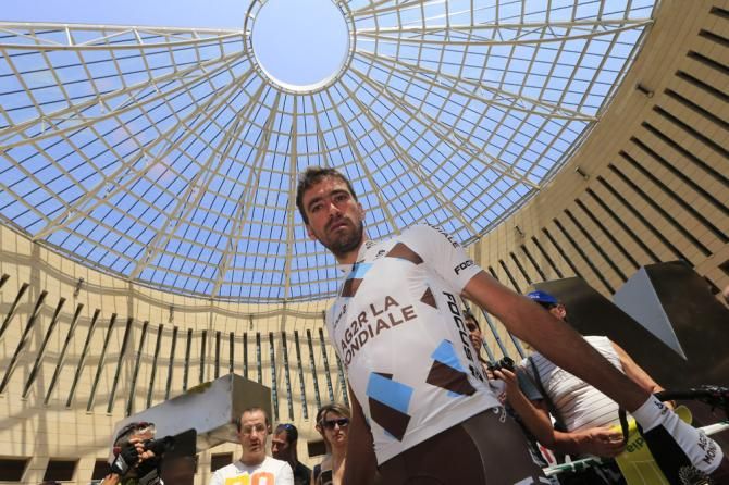 Fresh off finishing the Tour de France, Christophe Riblon (AG2R La Mondiale) awaits the start of the Tour of Poland