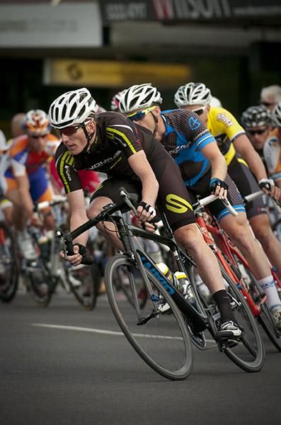Zak Dempster from Victoria leads the field around a bend during the 44km criterium.