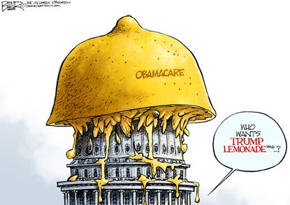 Political cartoon U.S. Trump healthcare reform Obamacare lemonade
